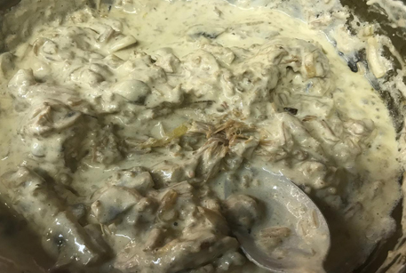 Рецепт второго блюда: – свинина со сметаной и грибами